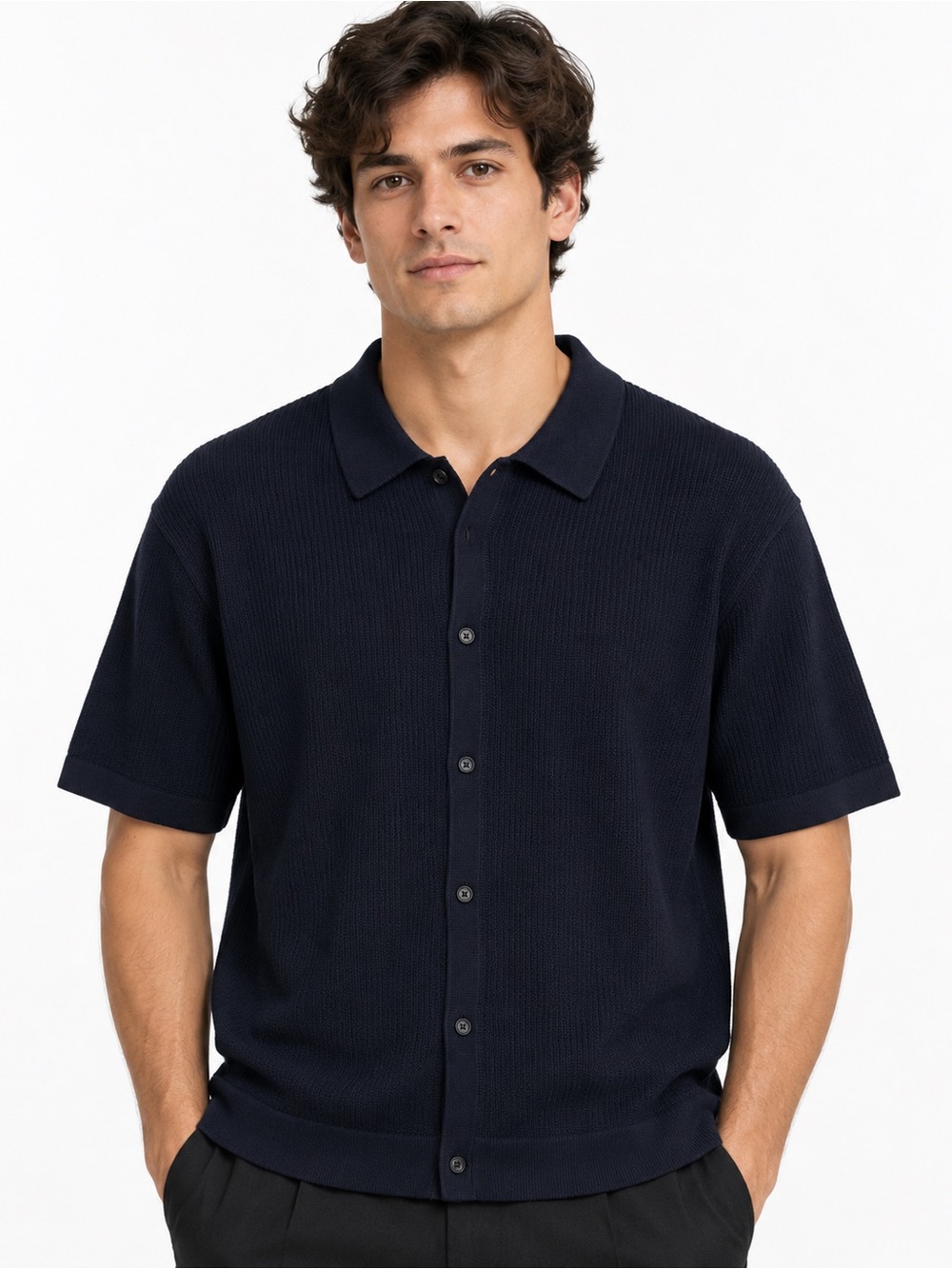 Banana Republic Men’s Navy Blue Button Down Sweater Polo Large 100% Cotton EUC